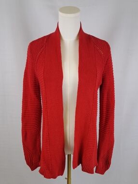 Liz Claiborne Cherry Red Open Front Open Knit Textured Cardigan Sweater Size S